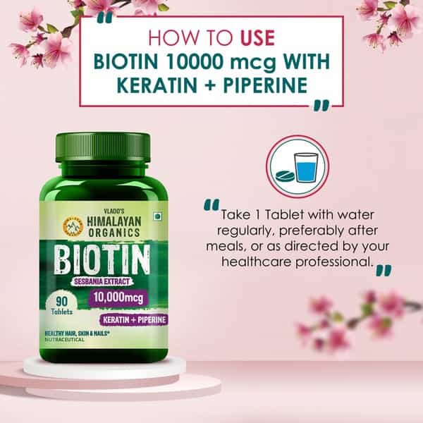 Vlado's Himalayan Organics Biotin 10 | 000Mcg With Keratin + Piperine Supplement - 90 Veg Tablets