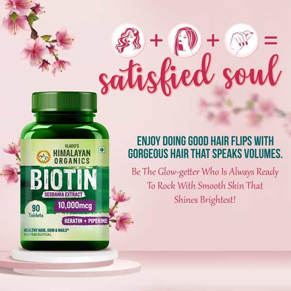 Vlado's Himalayan Organics Biotin 10 | 000Mcg With Keratin + Piperine Supplement - 90 Veg Tablets