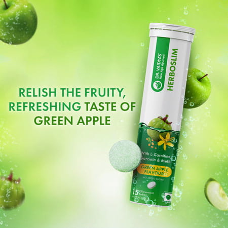 Dr. Vaidya'S Herboslim Effervescent With L-Carnitine | Garcinia | Green Apple Flavour | 15 Tablets