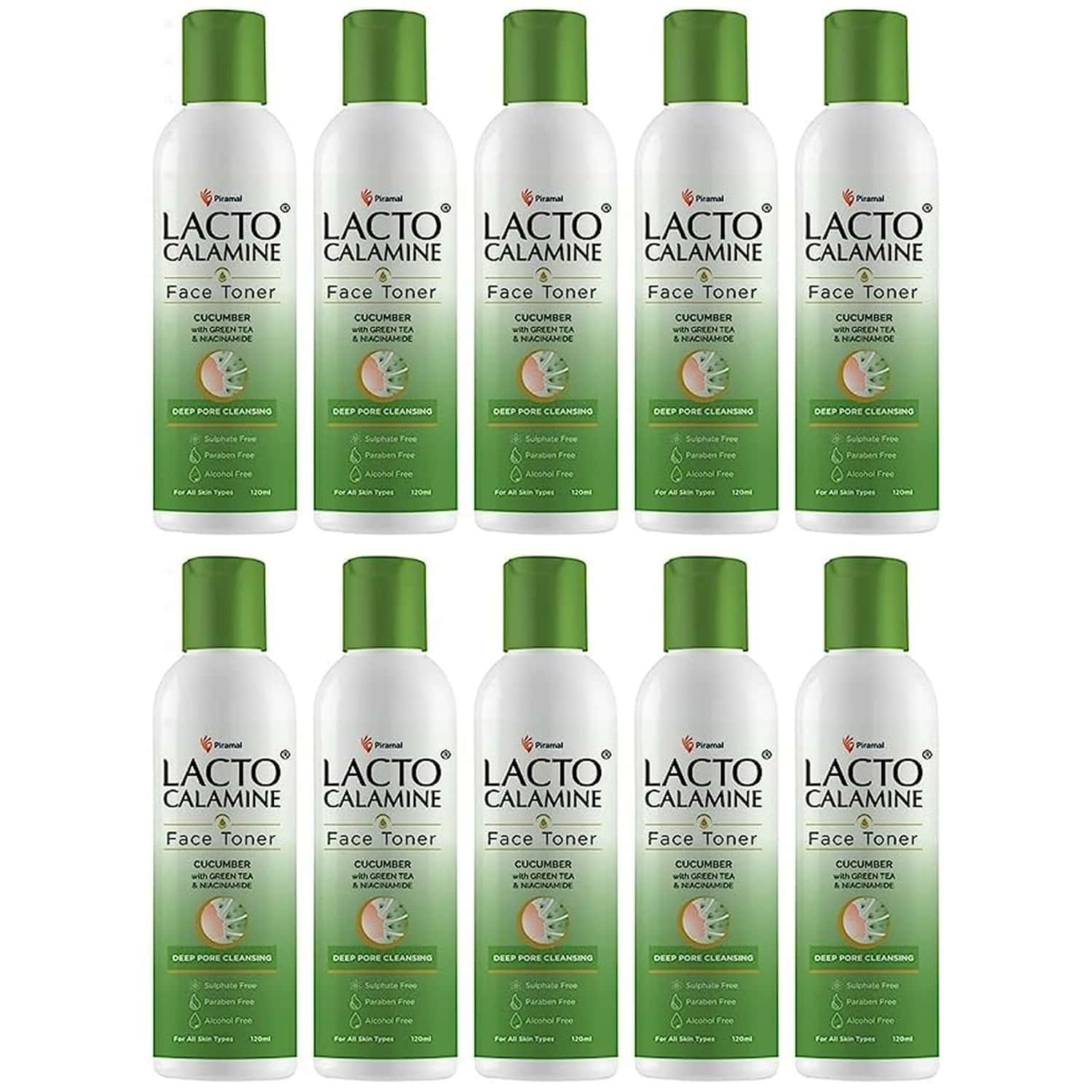 Lacto Calamine Cucumber Face Toner. For Oily And Acne Prone Skin - 120 Ml X Pack Of 10