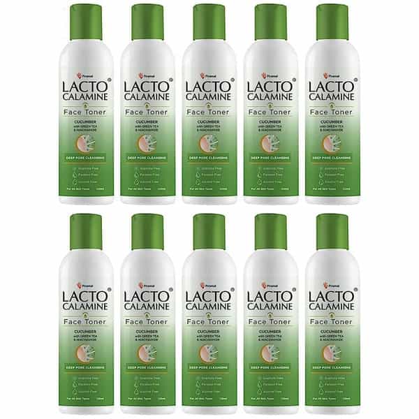Lacto Calamine Cucumber Face Toner. For Oily And Acne Prone Skin - 120 Ml X Pack Of 10