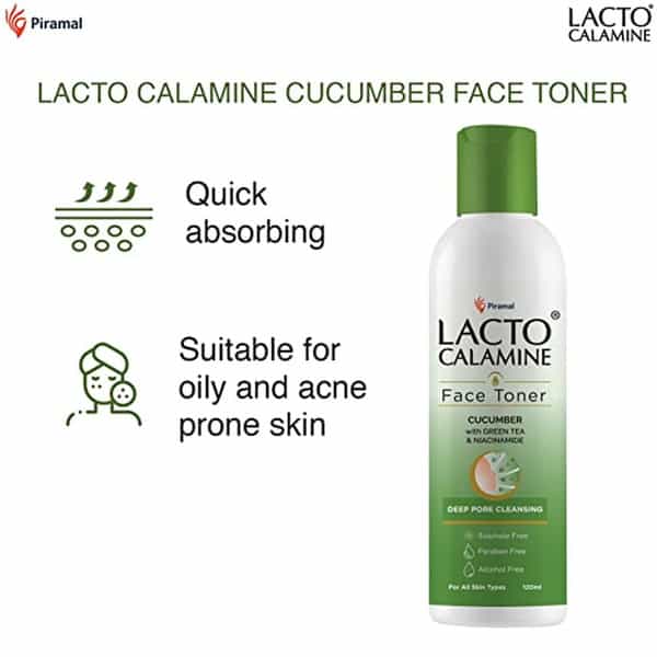 Lacto Calamine Cucumber Face Toner. For Oily And Acne Prone Skin - 120 Ml X Pack Of 10