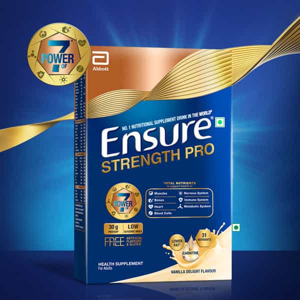 Ensure Strength Pro | 30G Protein | L-Carnitine |Low Gi | Vanilla Delight Flavour Box 400 Gm