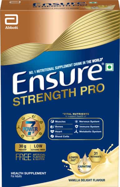 Ensure Strength Pro | 30G Protein | L-Carnitine |Low Gi | Vanilla Delight Flavour Box 400 Gm