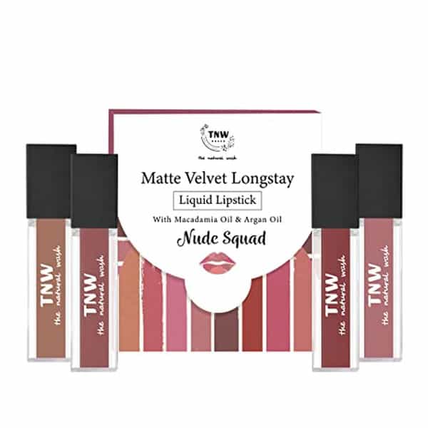 Tnw The Natural Wash Matte Velvet Longstay Liquid Lipstick Mini- Nude Squad (Combo Of 4)