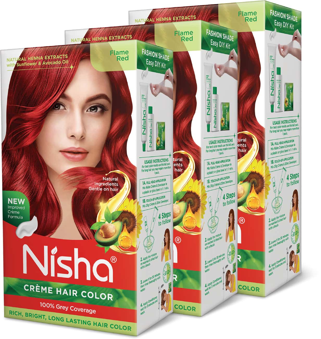 Nisha Creme Hair Color Flame Red 150g Pack Of 3 | Permanent Hair Colour | 100% Grey Coverage