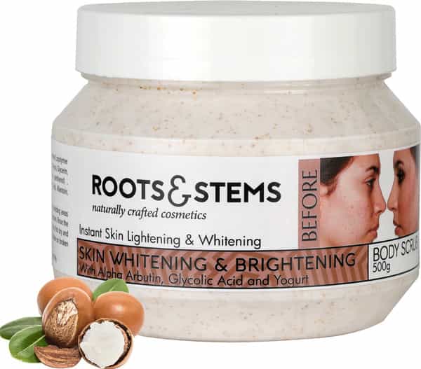 Roots & Stems Skin Whitening & Brightening Body Scrub Dark Spots Reduction Tan Removal 500Gm
