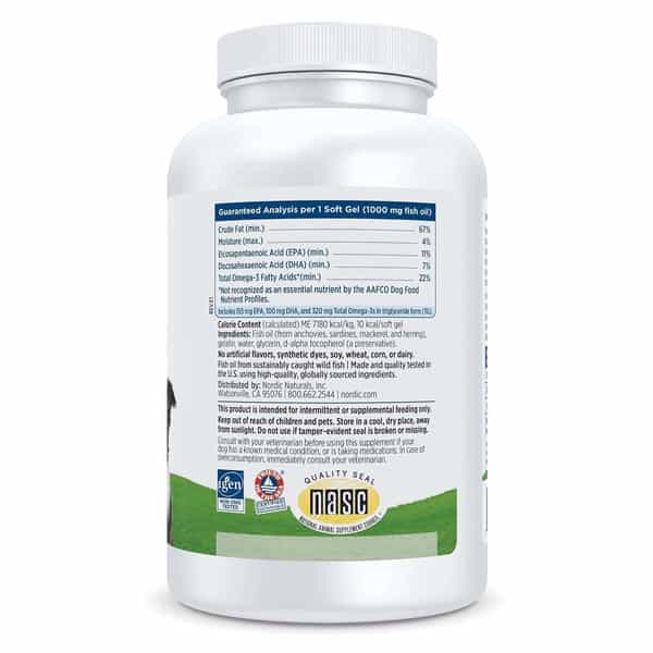 Nordic Naturals Omega 3 Pet Supplement 330 Mg Fish Oil For Dogs With Epa & Dha 180 Softgels