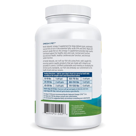 Nordic Naturals Omega 3 Pet Supplement 330 Mg Fish Oil For Dogs With Epa & Dha 180 Softgels