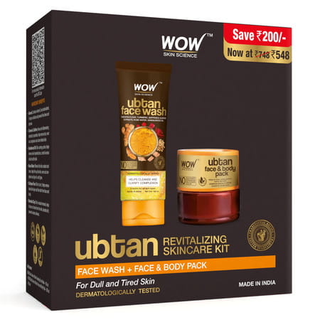 Wow Skin Science Ubtan Glowing Skincare Kit | Face Wash + Face & Body Pack | For Dull & Tired Skin