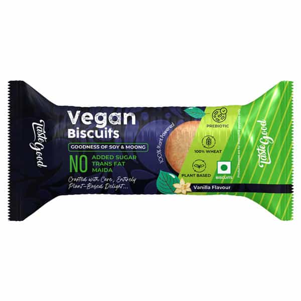 Taste Good Vegan Biscuits | Vanilla Flavour | 75G (10 Biscuits) - Pack Of 10