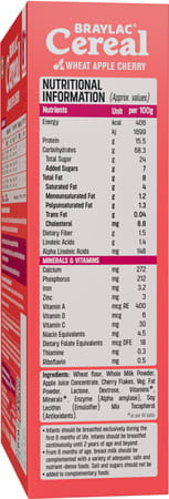 Braylac Cereal Powder Wheat Apple Cherry From 8 Months | 300 G | Bag In Box