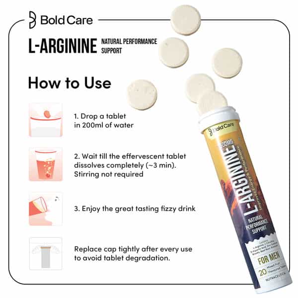 Bold Care L-Arginine Effervescent Tablets|Boosts Stamina|Increases Blood Flow - 20 Tablets