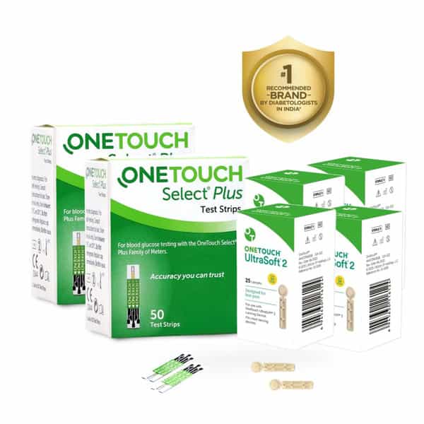 Onetouch Select Plus 100 Test Strips (50 Pck 2) With 100 Onetouch Ultrasoft 2 (Pack Of 4) 25 Lancets