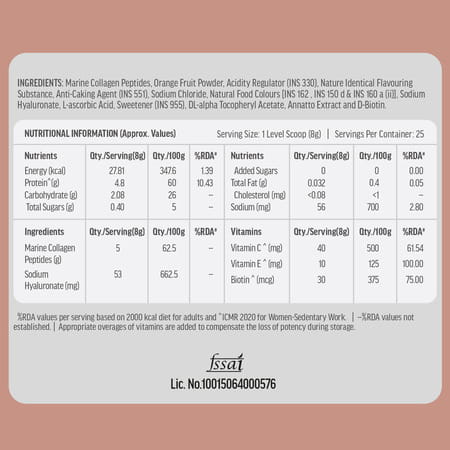 Hk Vitals Marine Collagen Supplement (Orange | 200g) | Vitamin C & E | Sodium Hyaluronate