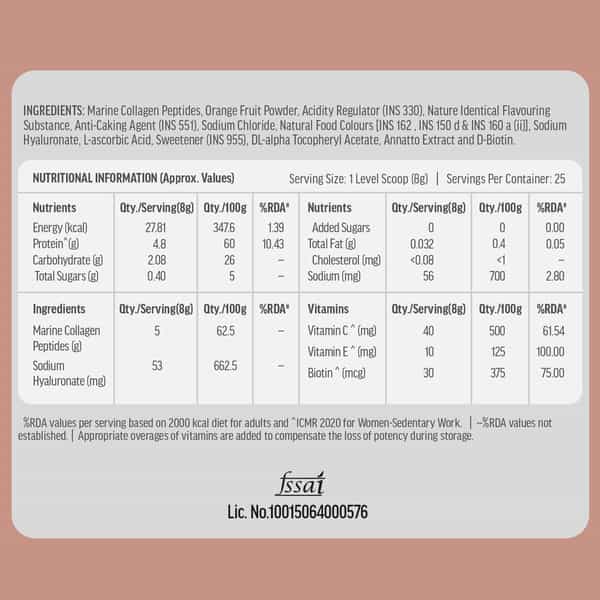 Hk Vitals Marine Collagen Supplement (Orange | 200G) | Vitamin C & E | Sodium Hyaluronate