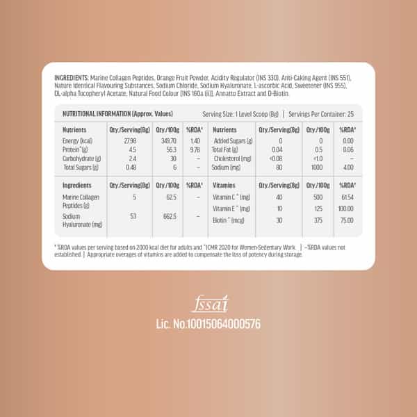 Hk Vitals Marine Collagen Supplement (Orange | 200G) | Vitamin C & E | Sodium Hyaluronate
