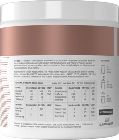 Hk Vitals Marine Collagen Supplement (Orange | 200g) | Vitamin C & E | Sodium Hyaluronate