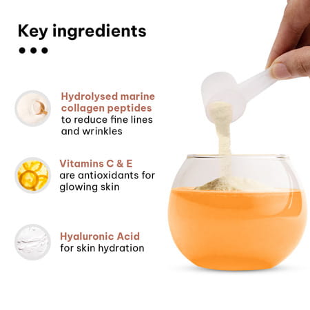 Hk Vitals Marine Collagen Supplement (Orange | 200g) | Vitamin C & E | Sodium Hyaluronate