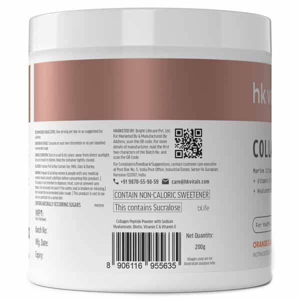 Hk Vitals Marine Collagen Supplement (Orange | 200G) | Vitamin C & E | Sodium Hyaluronate