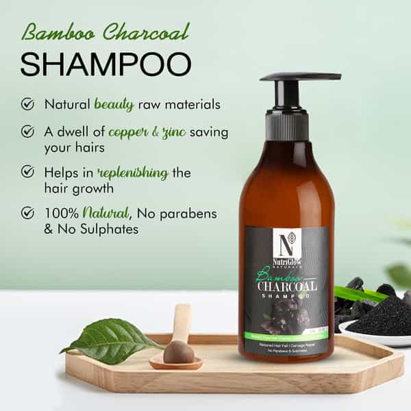 Nutriglow Natural's Bamboo Charcoal Shampoo /With Natural Source Ingredients/For Damaged Hair 300Ml