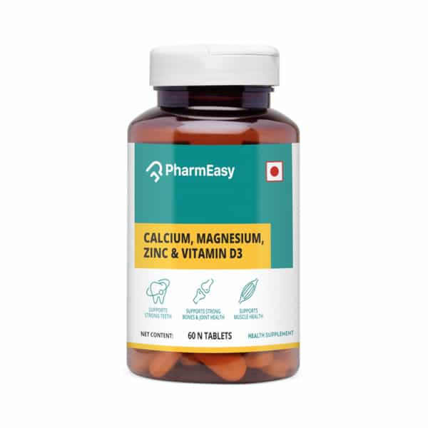 Pharmeasy Calcium Magnesium Vitamin D3 & Zinc - Bones & Dental Health - Bottle 120