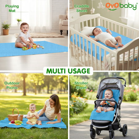 Oyo Baby Waterproof Bed Protector Baby Dry Sheet Large Blue (100 Cm X 140 Cm)