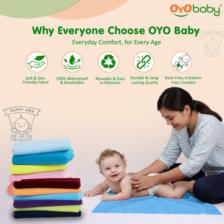 Oyo Baby Waterproof Bed Protector Baby Dry Sheet Large Blue (100 Cm X 140 Cm)