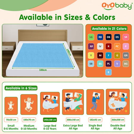 Oyo Baby Waterproof Bed Protector Baby Dry Sheet Large Blue (100 Cm X 140 Cm)