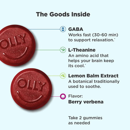 Olly Goodbye Stress Gummy | Gaba | L-Theanine | Lemon Balm | Stress Relief Supplement | Berry - 42n