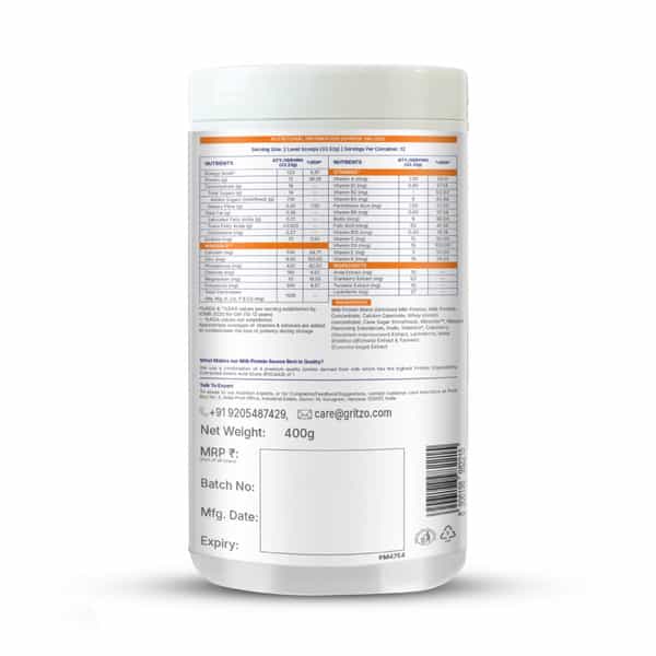 Gritzo Supermilk Growth+ (10-12Y Girls) | 12G Protein Powder (Creamy Vanilla | 400G)