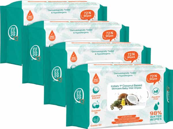 Buddsbuddy Combo Of 4 Coconut Based Skincare Baby Wet Wipes 72 Pieces Each