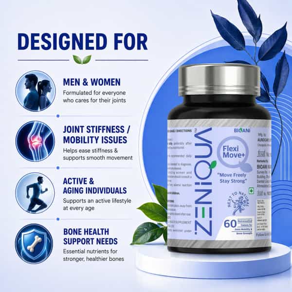 Zeniqua Fleximove+ Joint & Bone Support Tablets For Men & Women | 60 Tablets