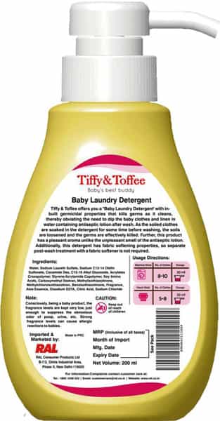 Tiffy & Toffee Baby Laundry Detergent With In-Built Germicide And Softener - 200Ml