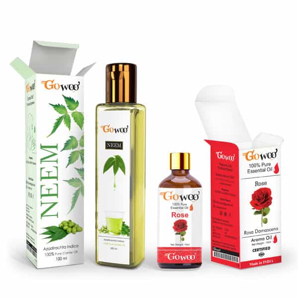 Pack Of 2 Rose Essential Oil & Neem Carrier Oil - 100% Natural & Therapeutic Grade Oil