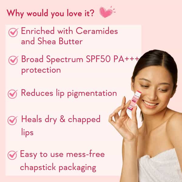 Wishcare Tinted Ceramide Lip Balm With Spf50 Pa+++ - Kojic Acid - Lip Lightening & Protection (5G)