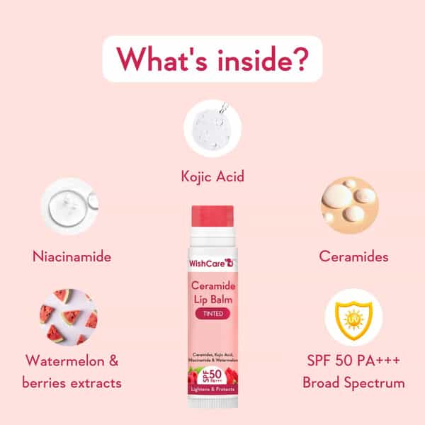 Wishcare Tinted Ceramide Lip Balm With Spf50 Pa+++ - Kojic Acid - Lip Lightening & Protection (5G)