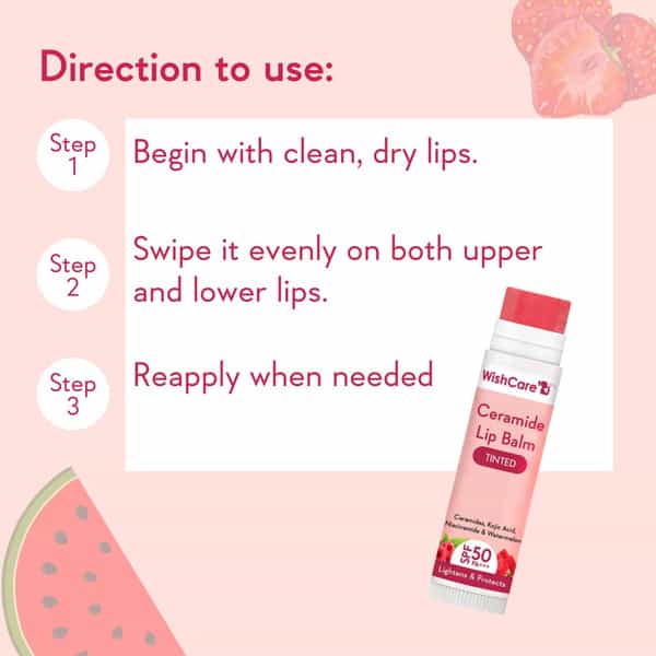 Wishcare Tinted Ceramide Lip Balm With Spf50 Pa+++ - Kojic Acid - Lip Lightening & Protection (5G)