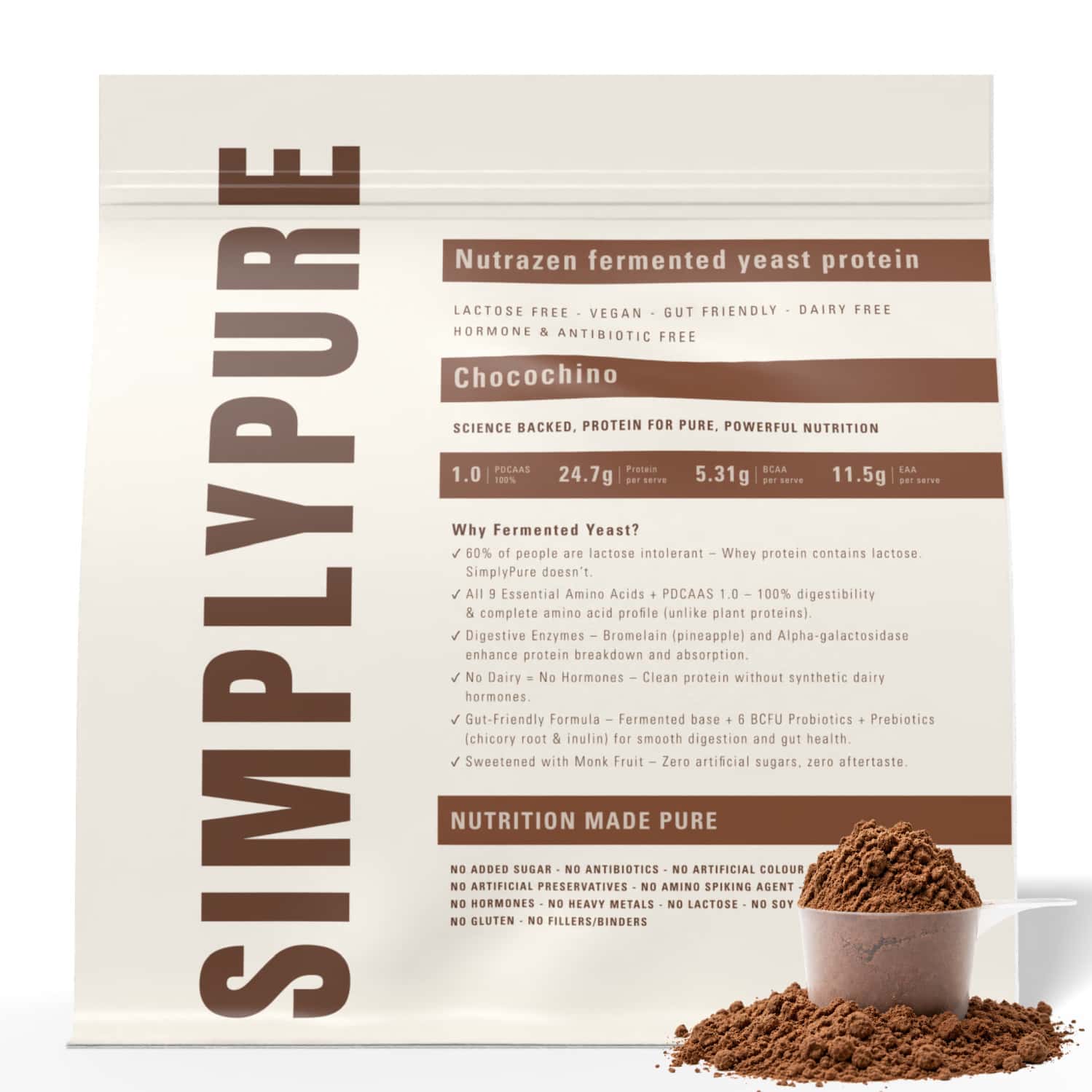 Nutrazen Simplypure Fermented Yeast Protein Powder Chocochino | 24.7g Protein | Pdcaas 1.0 - 1kg