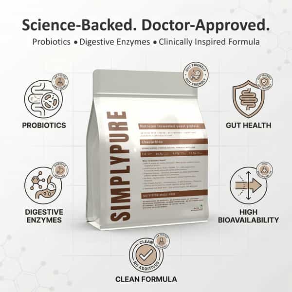 Nutrazen Simplypure Fermented Yeast Protein Powder Chocochino | 24.7G Protein | Pdcaas 1.0 - 1Kg