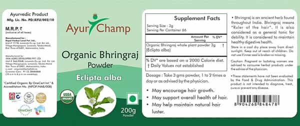 Ayur Champ Organic Bhringraj Powder Hair Care Supplement 200 Gms