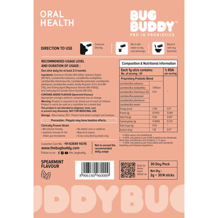 Bug Buddy Oral Health | Oral Probiotic - Fights Mouth Odour/Tooth Decay & Halitosis | 30 Days Pack