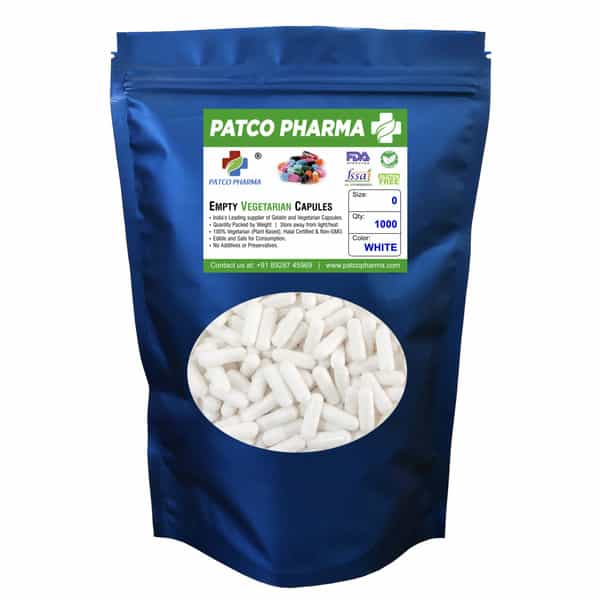 Patco Pharmaceuticals - Size 0 White Empty Vegetarian Pill Capsule|Diy Powder Filling (Pack Of 1000)