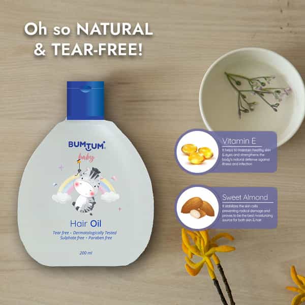 Bumtum Baby Hair Oil | Non-Sticky | Paraben & Sulfate Free | Derma Tested - 200 Ml