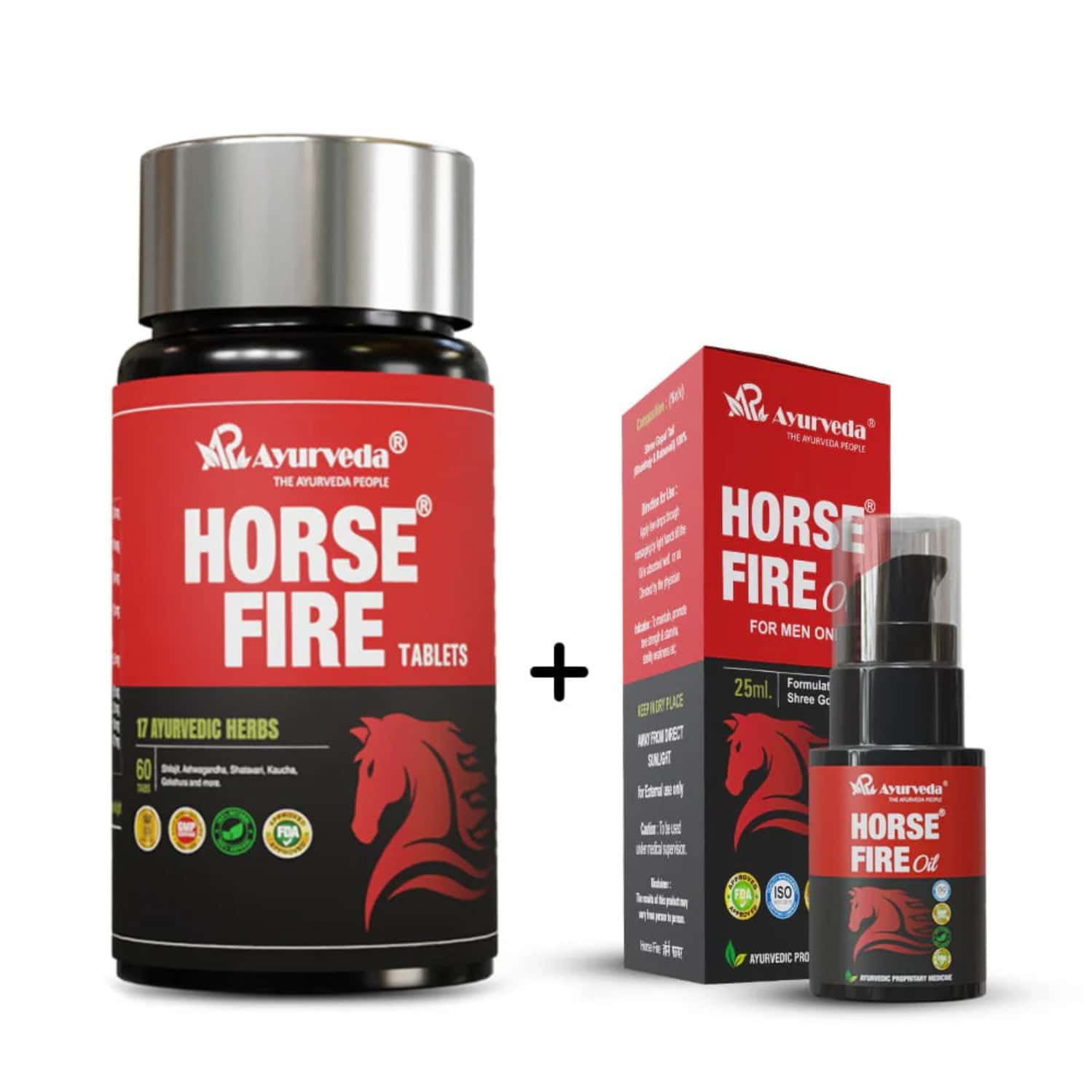 A R Ayurveda Horse Fire Tablet - 60 Tablets & Ayurvedic Massage Oil For Men - 25ml Combo