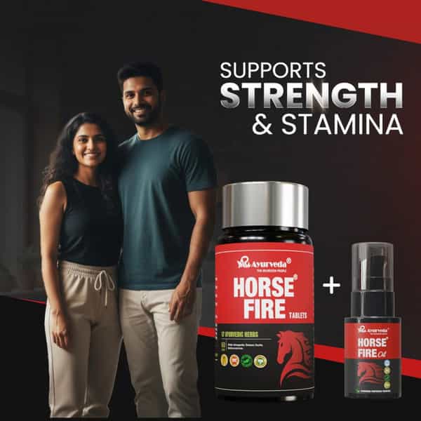 A R Ayurveda Horse Fire Tablet - 60 Tablets & Ayurvedic Massage Oil For Men - 25Ml Combo