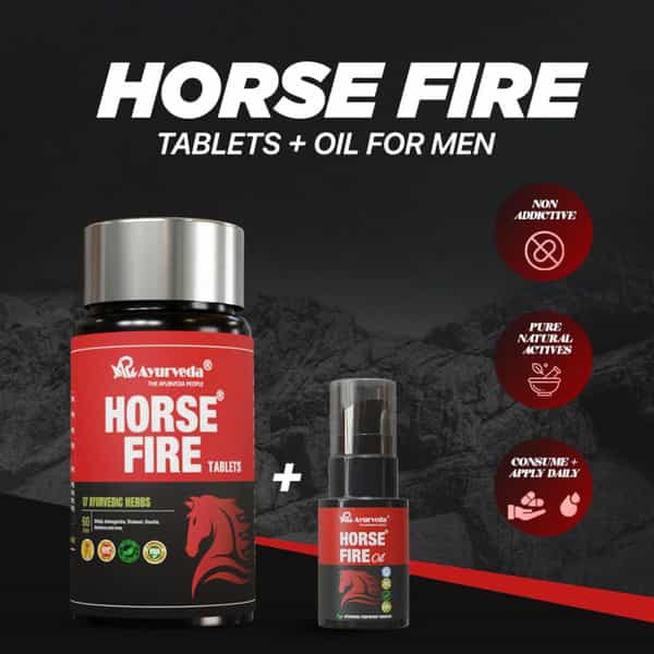 A R Ayurveda Horse Fire Tablet - 60 Tablets & Ayurvedic Massage Oil For Men - 25Ml Combo