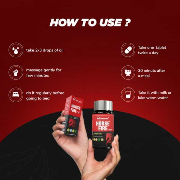 A R Ayurveda Horse Fire Tablet - 60 Tablets & Ayurvedic Massage Oil For Men - 25Ml Combo