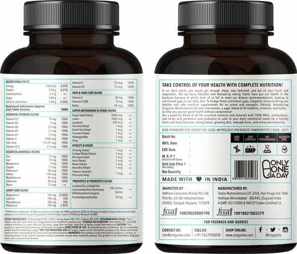 Zingavita Multivitamin With Biotin Zinc Sugar Free Veg Supplement 120 Tablets
