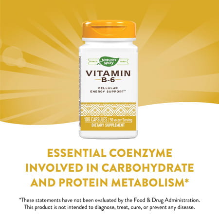 Nature's Way Vitamin B-6 Supplement | Cellular Energy Support* | 50Mg Per Serving | 100 Capsules